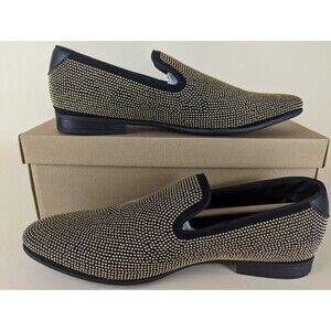 Steve Madden Mezmoryz Loafers Mens 11.5 Black Gold Studded Slip On Shoes NWB